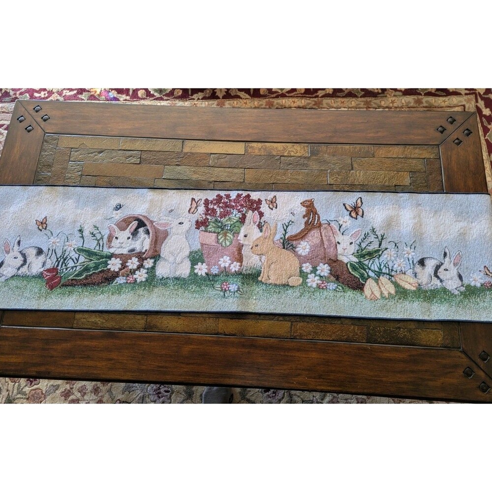 Easter Bunny Table Runner 70" x 13" Bunnies in the Garden